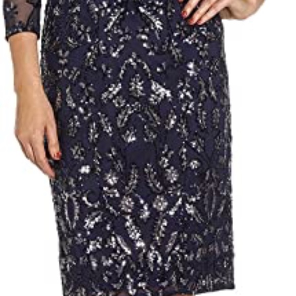 Adrianna Papell Women's Stretch Sequin Gown, Navy Night, 14 - Picture 2 of 3